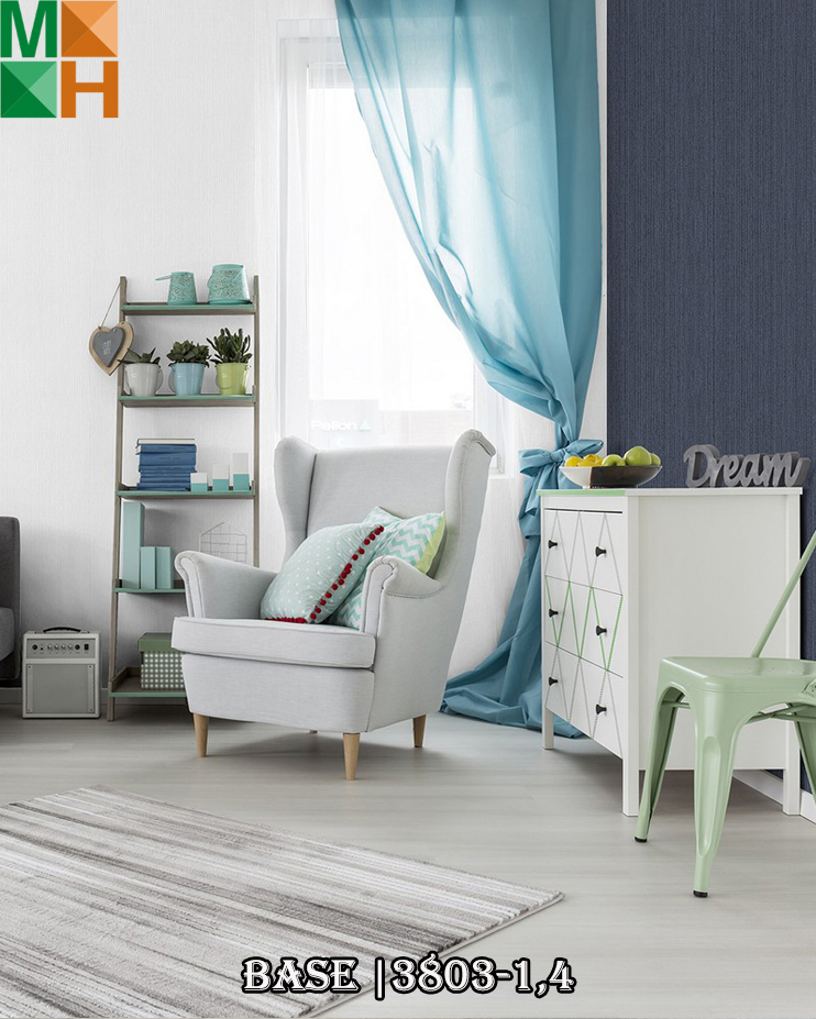  Giấy dán tường Hàn Quốc vân giấy  sọc dọc 3803 màu trắng, ghi, xám lông chuột, xanh